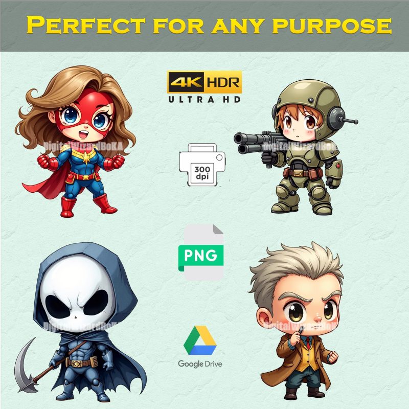 Chibi Superhero and Villain Clipart Bundle - 423 PNG Images (Digital Download) image 3