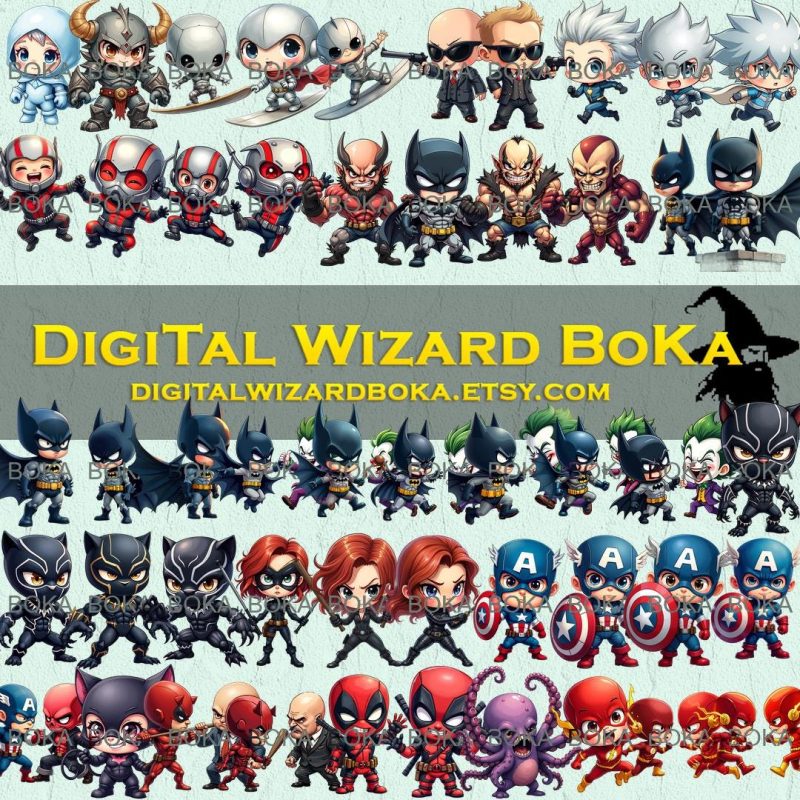 Chibi Superhero and Villain Clipart Bundle - 423 PNG Images (Digital Download) image 7