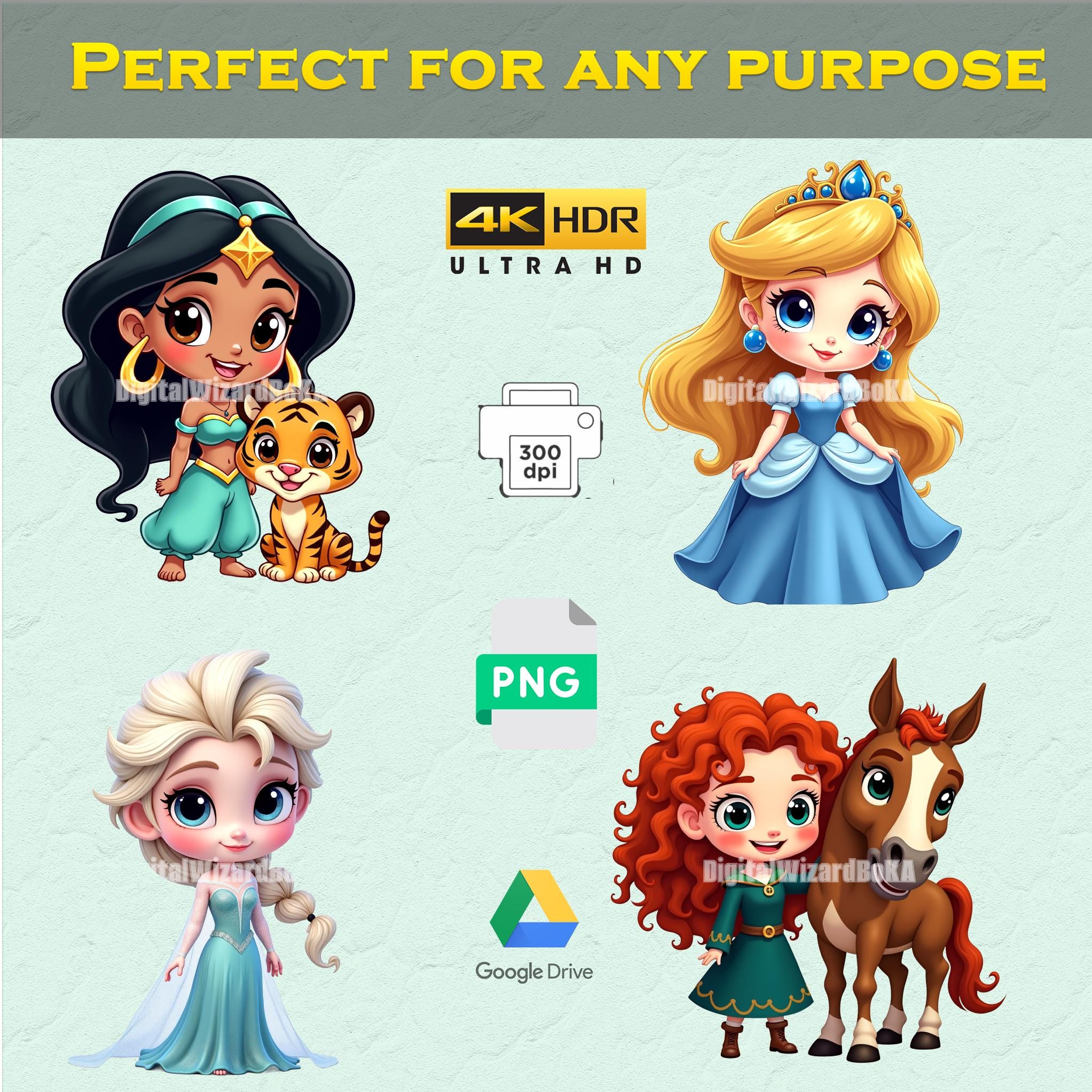 Chibi Cartoon Girl Characters - 334 Cute Princess Clipart Images, Transparent Background PNG, Perfect for Kids Decor & Creative Projects
