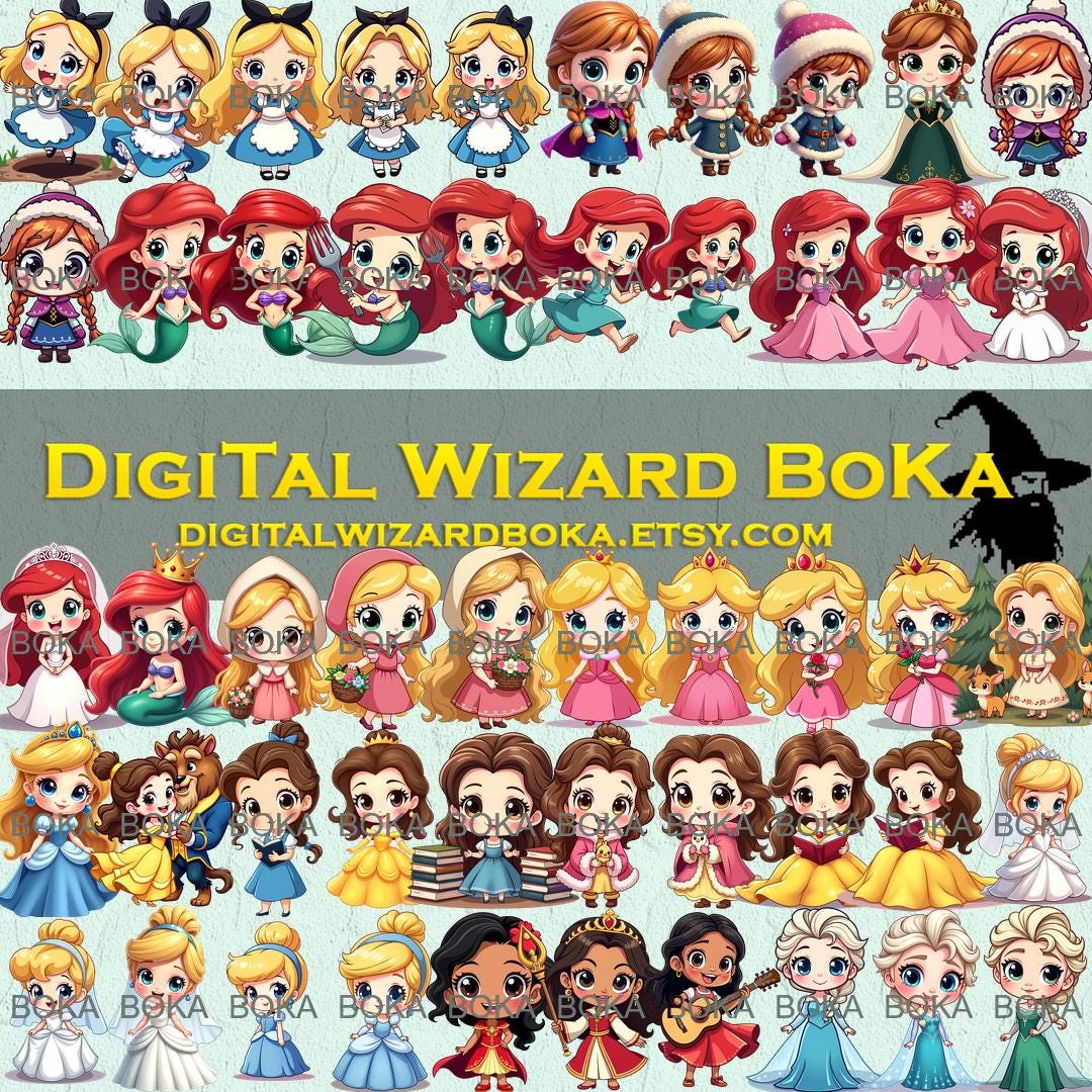 Chibi Cartoon Girl Characters - 334 Cute Princess Clipart Images, Transparent Background PNG, Perfect for Kids Decor & Creative Projects