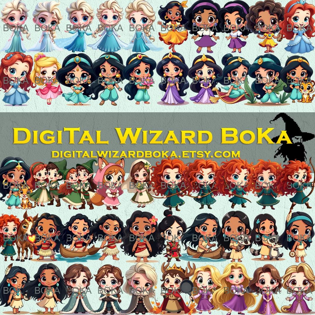 Chibi Cartoon Girl Characters - 334 Cute Princess Clipart Images, Transparent Background PNG, Perfect for Kids Decor & Creative Projects