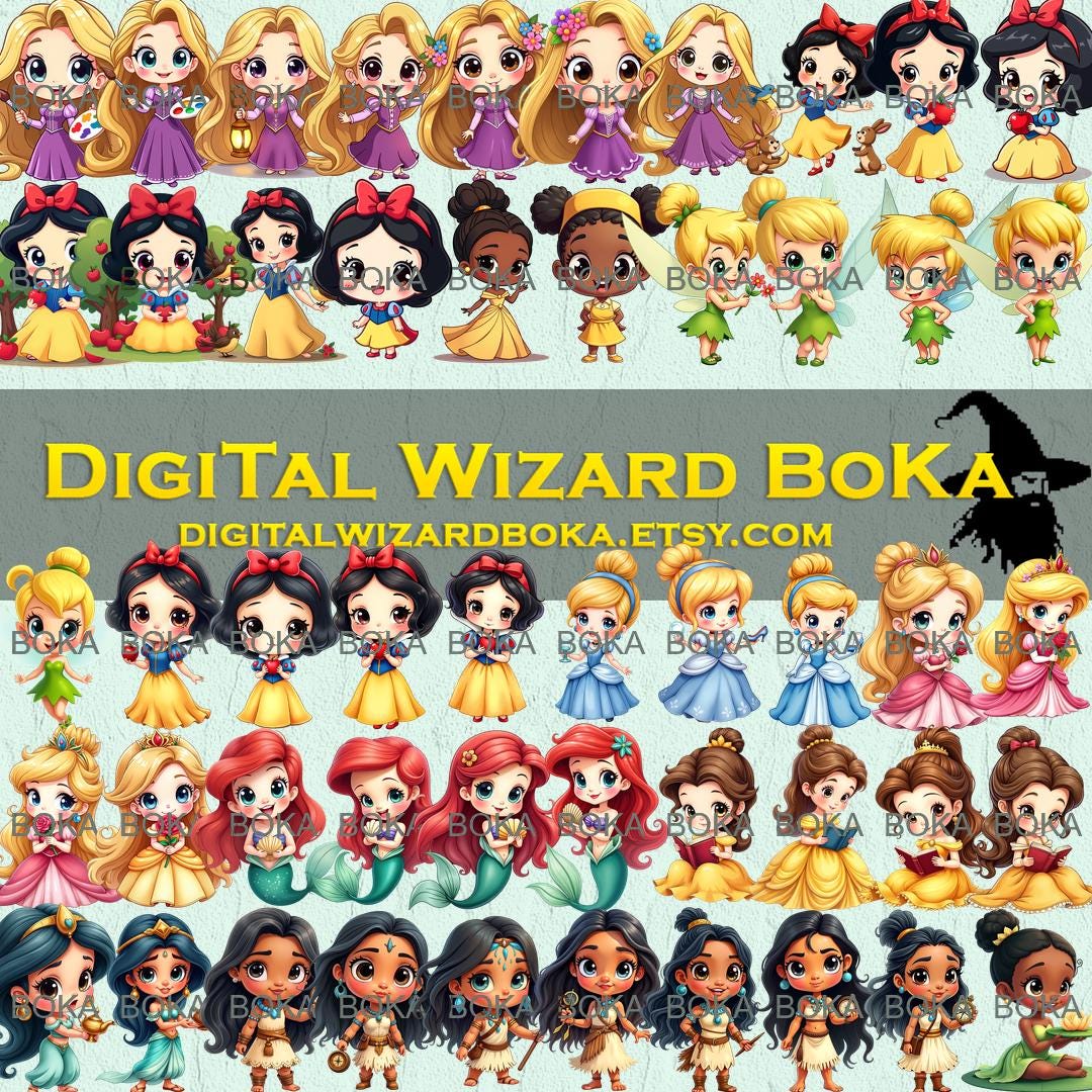 Chibi Cartoon Girl Characters - 334 Cute Princess Clipart Images, Transparent Background PNG, Perfect for Kids Decor & Creative Projects