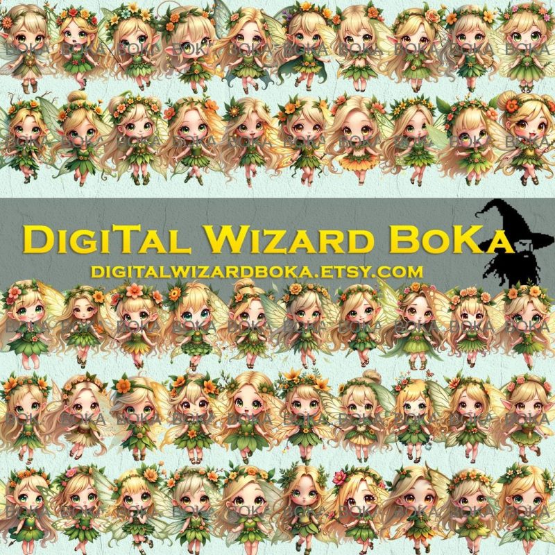 Enchanted Fairy Forest Chibi PNG Bundle image 6