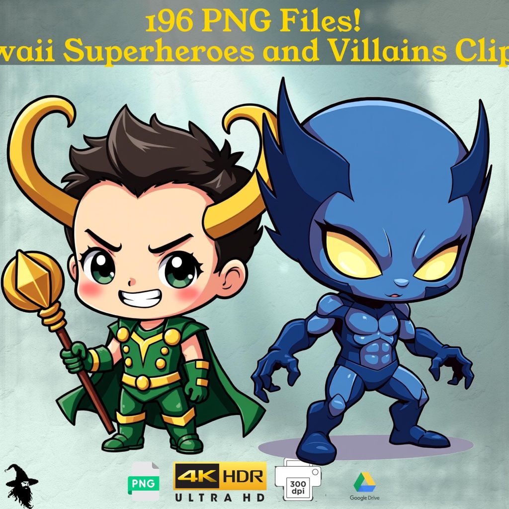 197 Superheroes and Villains Kawaii Clipart - Cute Hero and Villain Characters PNG