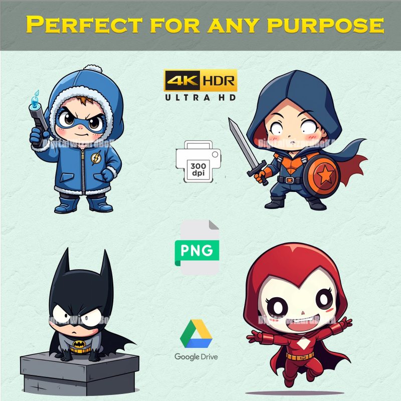 197 Superheroes and Villains Kawaii Clipart - Cute Hero and Villain Characters PNG image 3