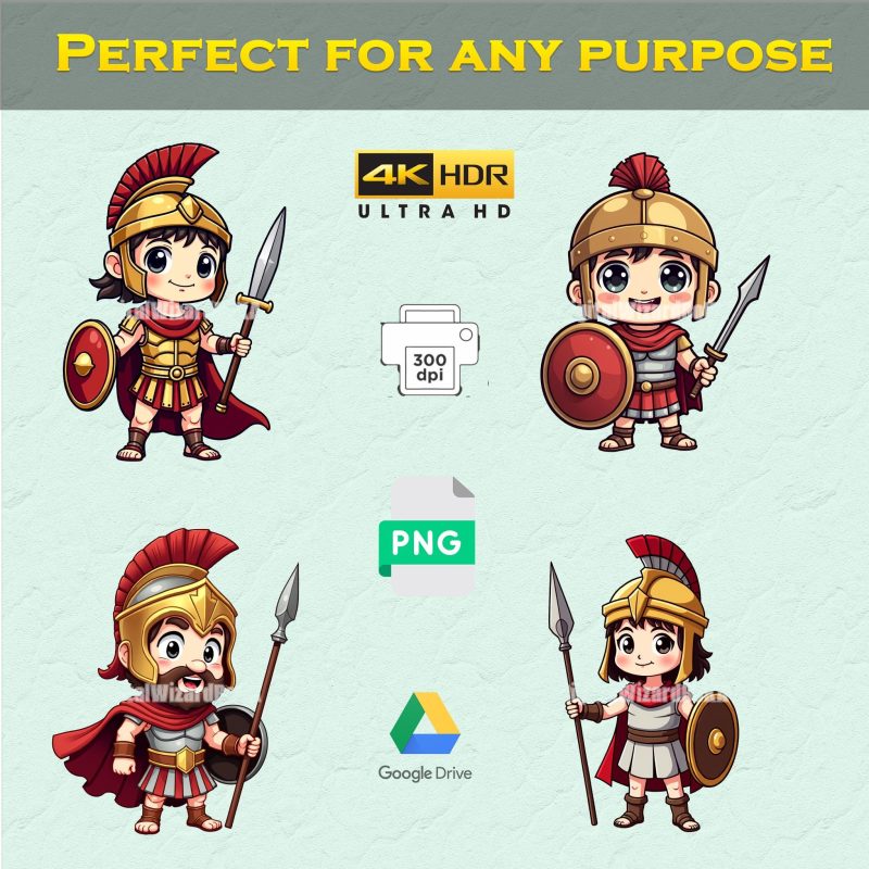 Ancient Rome Warriors Chibi PNG Bundle image 3