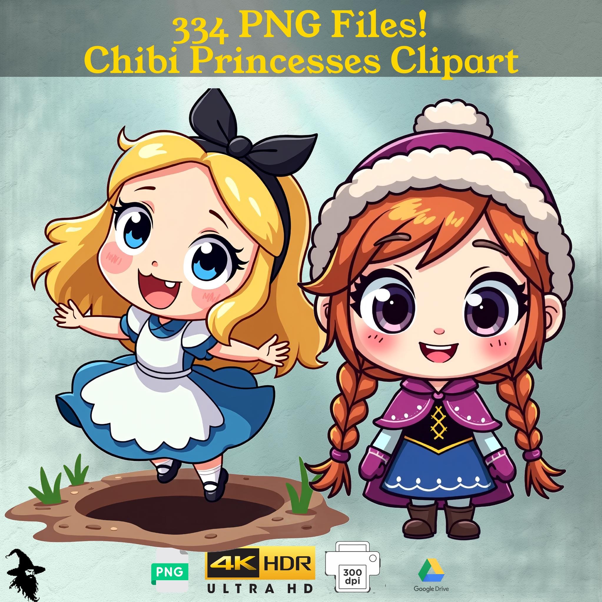 Chibi Cartoon Girl Characters - 334 Cute Princess Clipart Images, Transparent Background PNG, Perfect for Kids Decor & Creative Projects