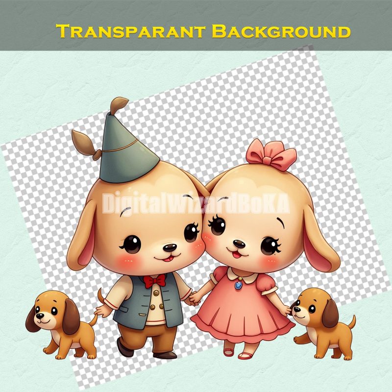 Chibi Cartoon Friends and Couples Clipart - 129 Cute Characters, Transparent Background PNG image 2