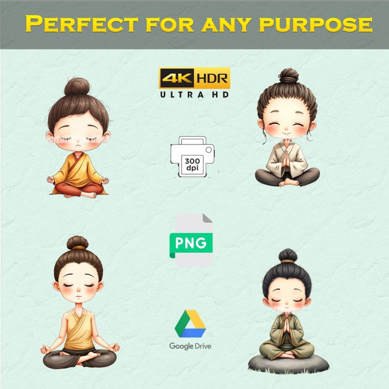 Zen Yoga Meditation Chibi PNG Bundle image 2