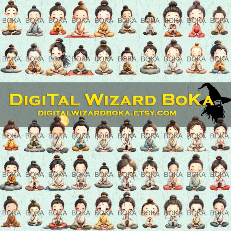 Zen Yoga Meditation Chibi PNG Bundle image 5