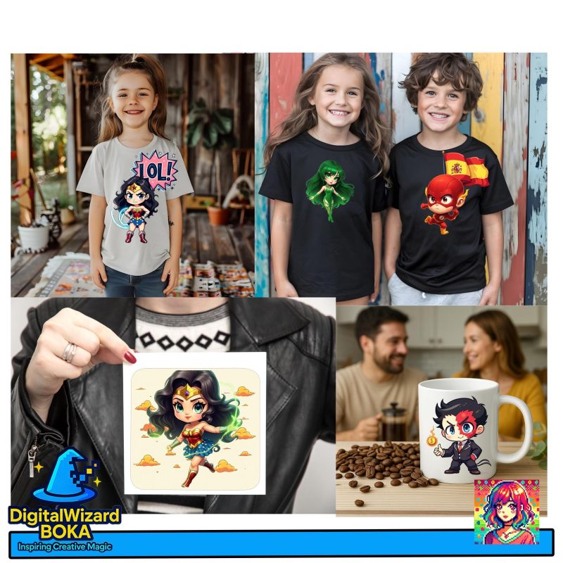 Comic Hero and Villain Chibi Clipart Bundle - 300+ PNG - Action Character PNG Bundle image 9