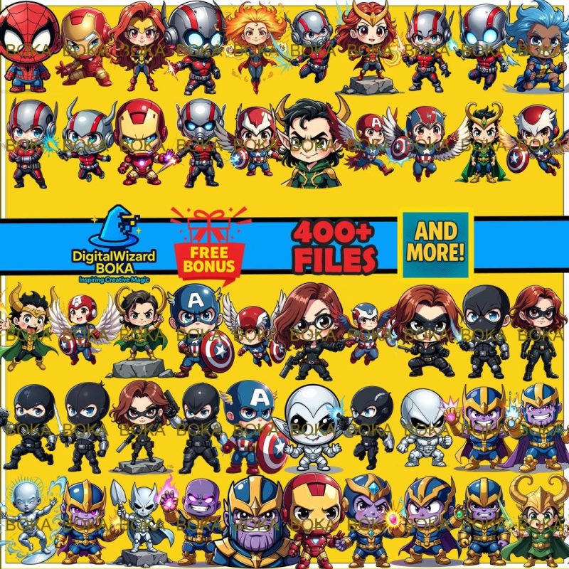 400+ Chibi Superhero and Villain PNG Bundle - Clipart Set - Digital PNG Bundle image 2