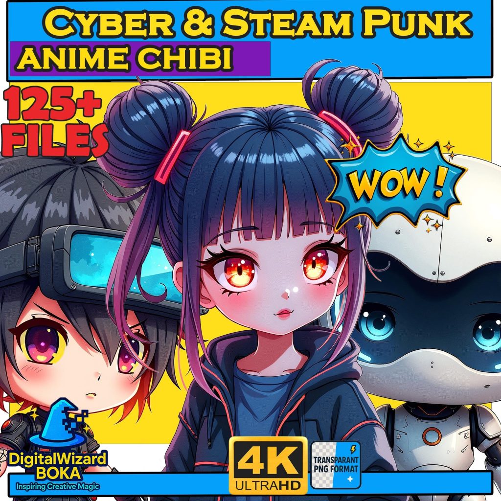 Cyberpunk Steampunk Chibi PNG Bundle