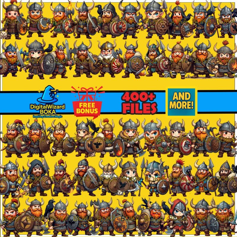 Viking Warriors Chibi PNG Bundle image 3
