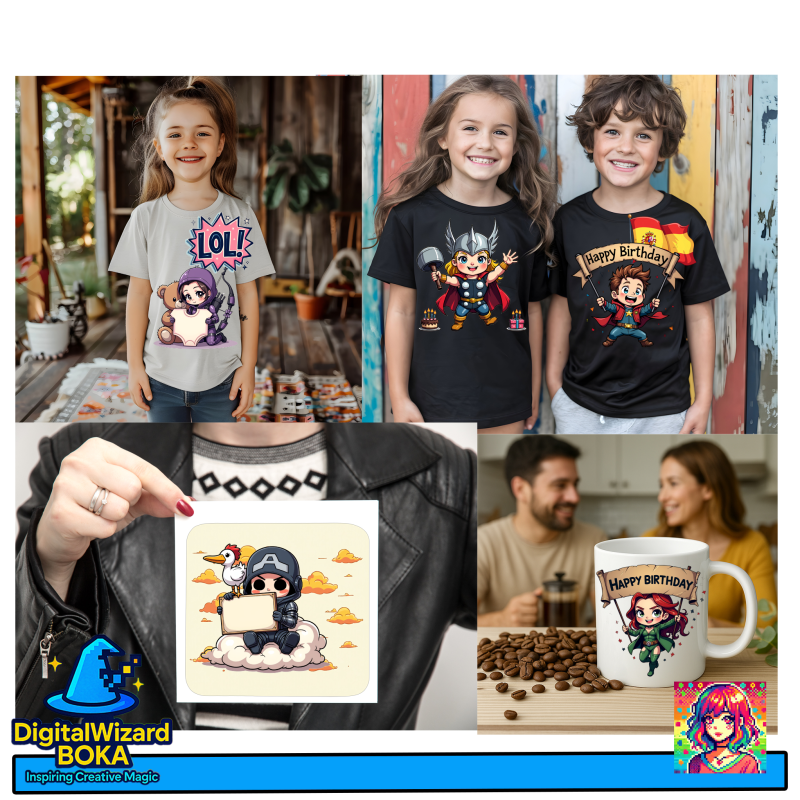 Hero Team Birthday Chibi Clipart Bundle - 200 PNG - Action Party Characters - Transparent PNG image 7