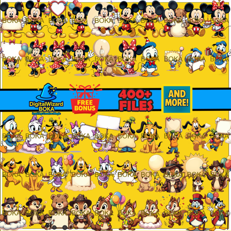 Classic Cartoon Birthday Chibi Clipart Bundle - 250 PNG - Vintage Party Characters - Transparent PNG image 9