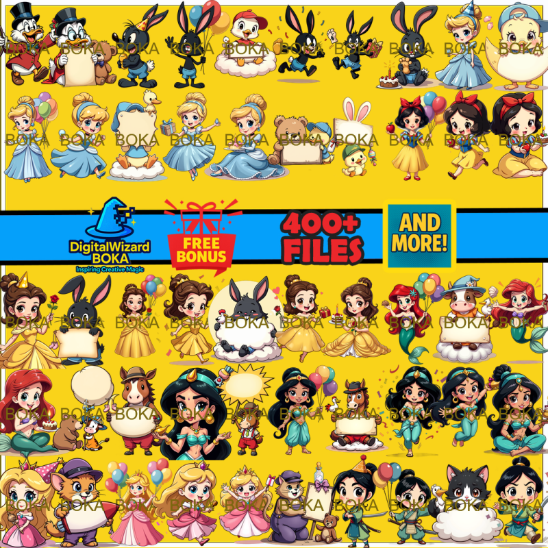 Classic Cartoon Birthday Chibi Clipart Bundle - 250 PNG - Vintage Party Characters - Transparent PNG image 10