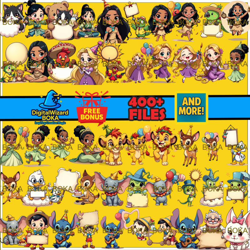 Classic Cartoon Birthday Chibi Clipart Bundle - 250 PNG - Vintage Party Characters - Transparent PNG image 11
