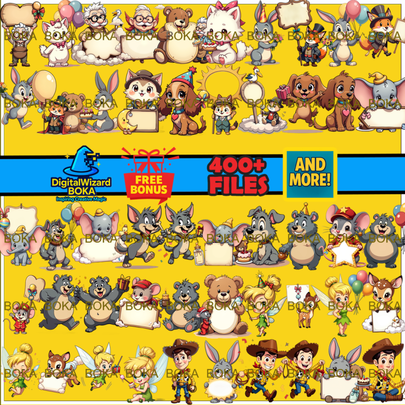 Classic Cartoon Birthday Chibi Clipart Bundle - 250 PNG - Vintage Party Characters - Transparent PNG image 12