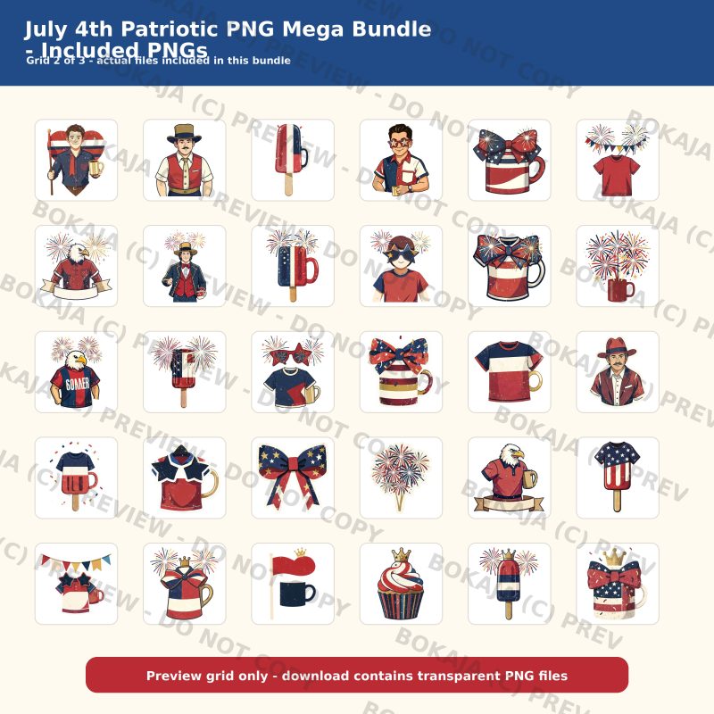 July 4th Patriotic PNG Mega Bundle gallery image 3