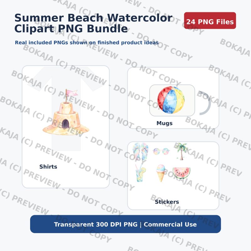 Summer Beach Watercolor Clipart PNG Bundle gallery image 3