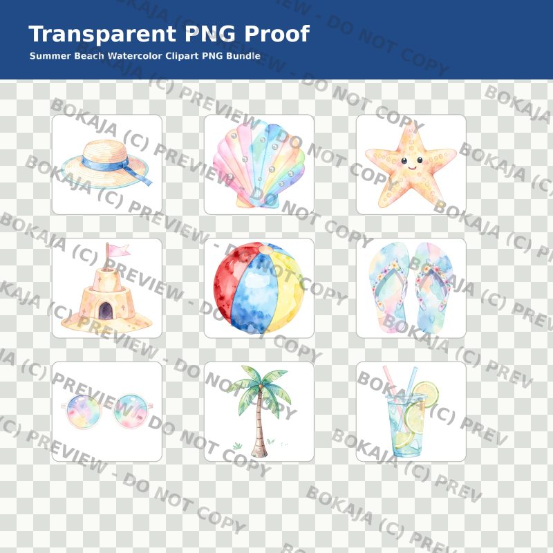 Summer Beach Watercolor Clipart PNG Bundle gallery image 4