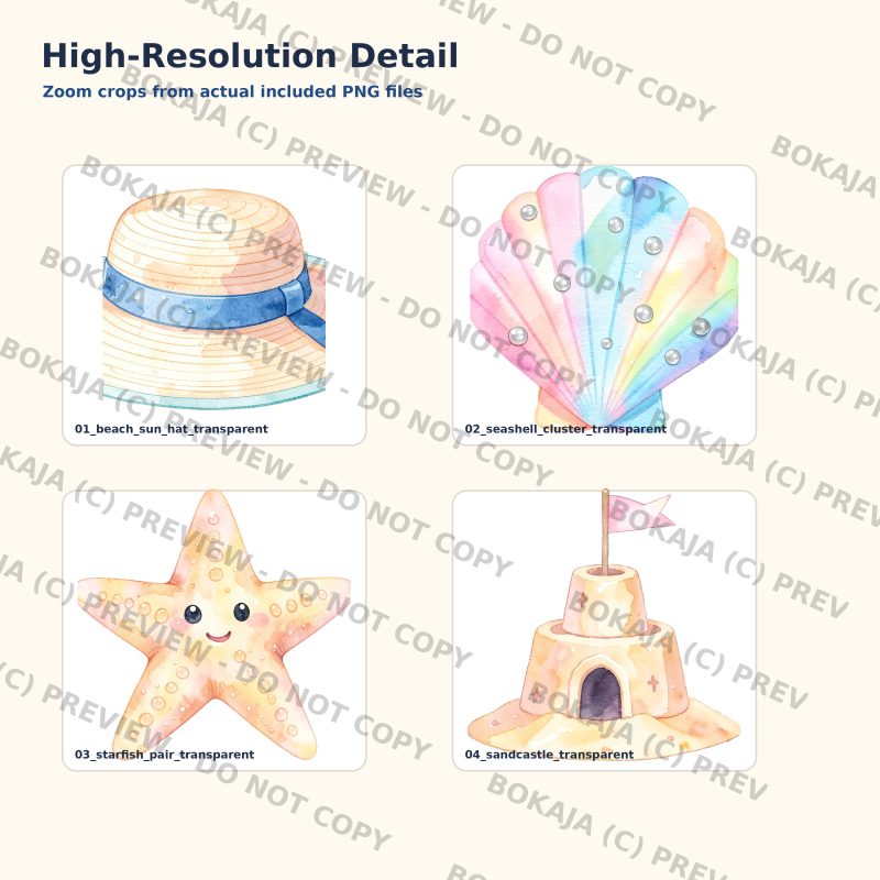 Summer Beach Watercolor Clipart PNG Bundle gallery image 5