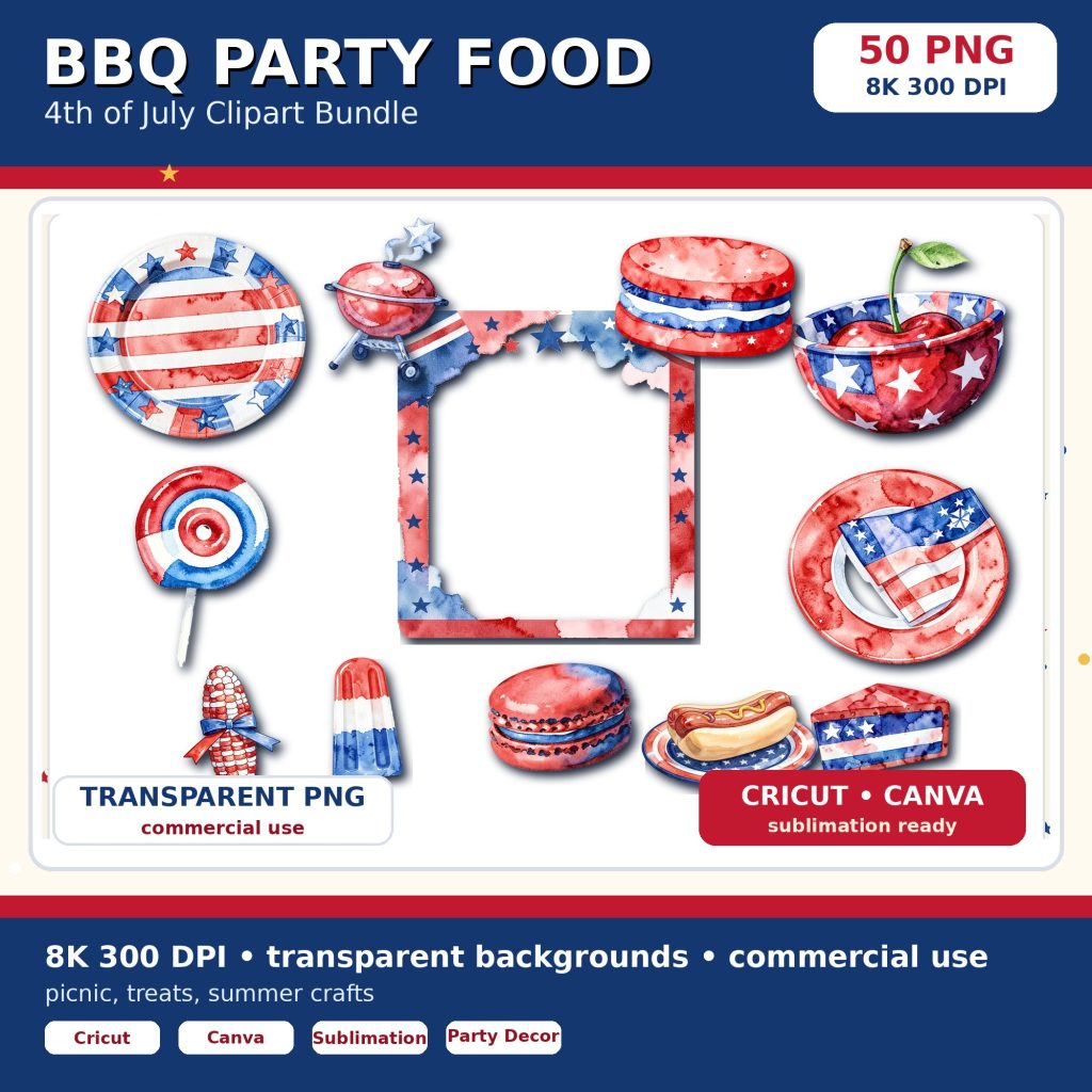 4th of July 8K PNG  – BBQ Party Food and Treats — PNG Bundle | Bokaja