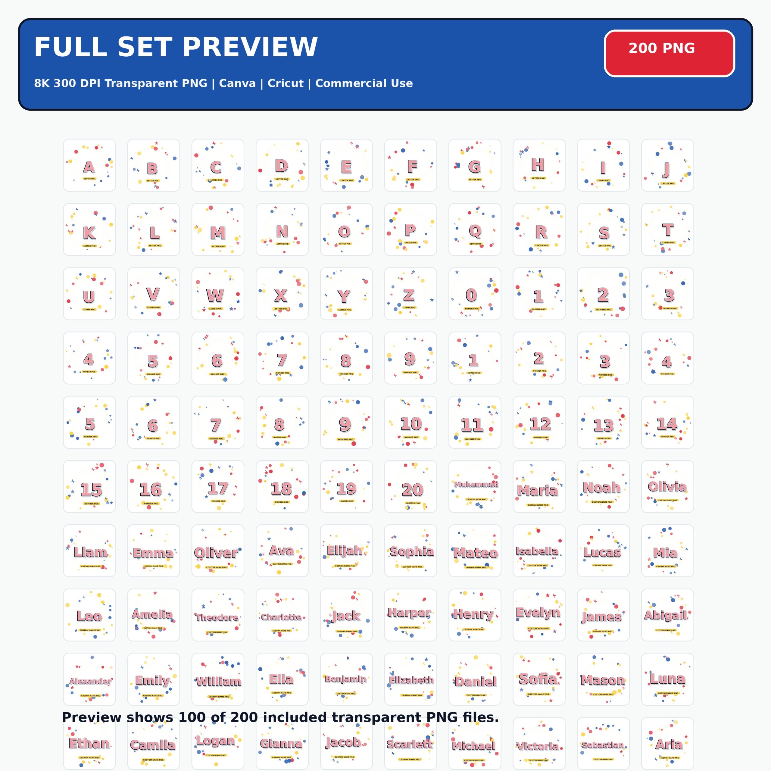 Comic Hero Names Letters and Numbers PNG Bundle preview