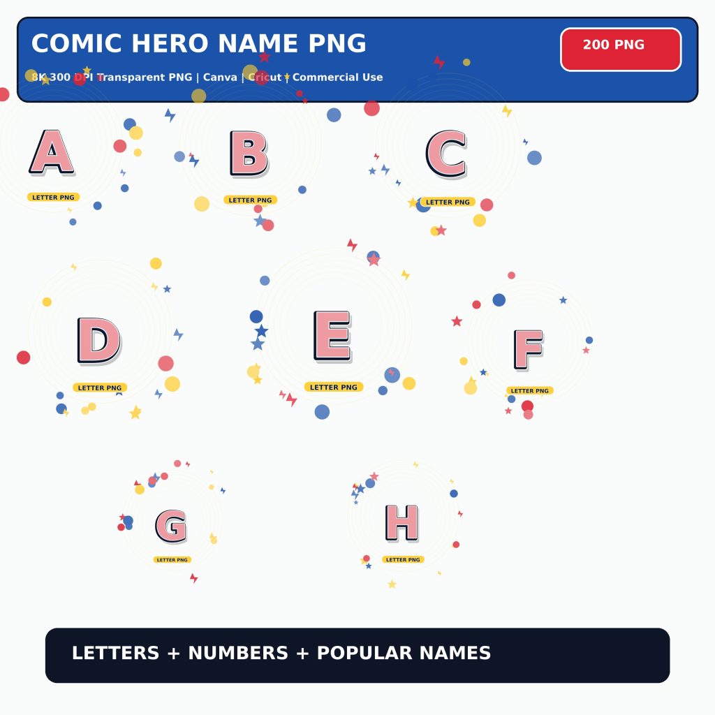 Comic Hero Names Letters and Numbers PNG , — 200 PNG | Bokaja