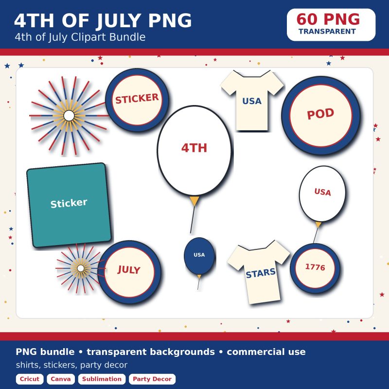 4th of July 60 PNG bundle main image