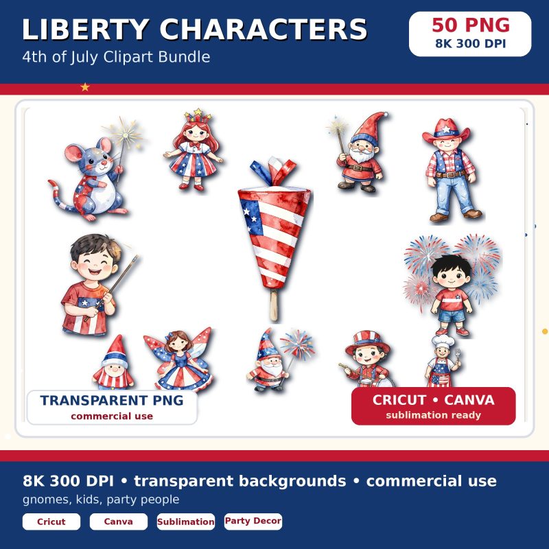 Liberty characters and gnomes 8K 300 DPI thumbnail