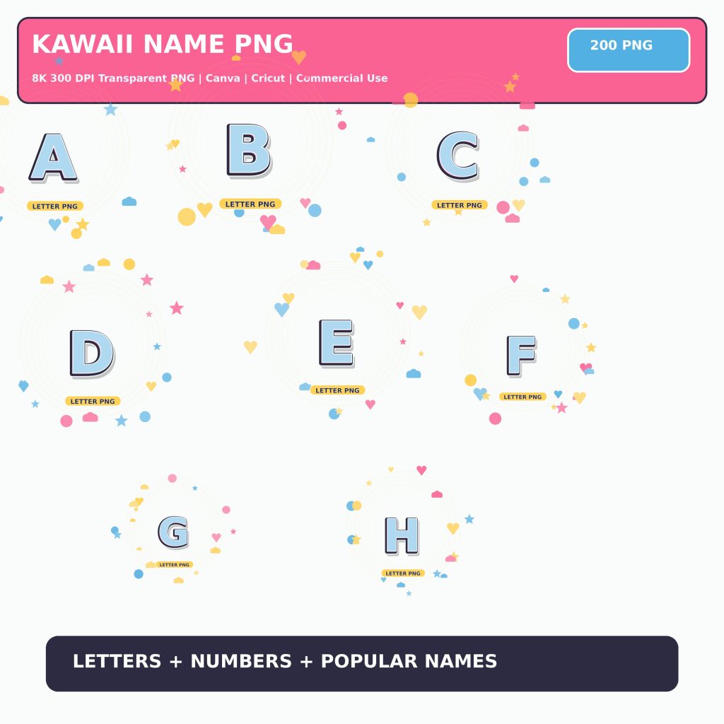 Rainbow Kawaii Names Letters and Numbers PNG , — 200 PNG | Bokaja