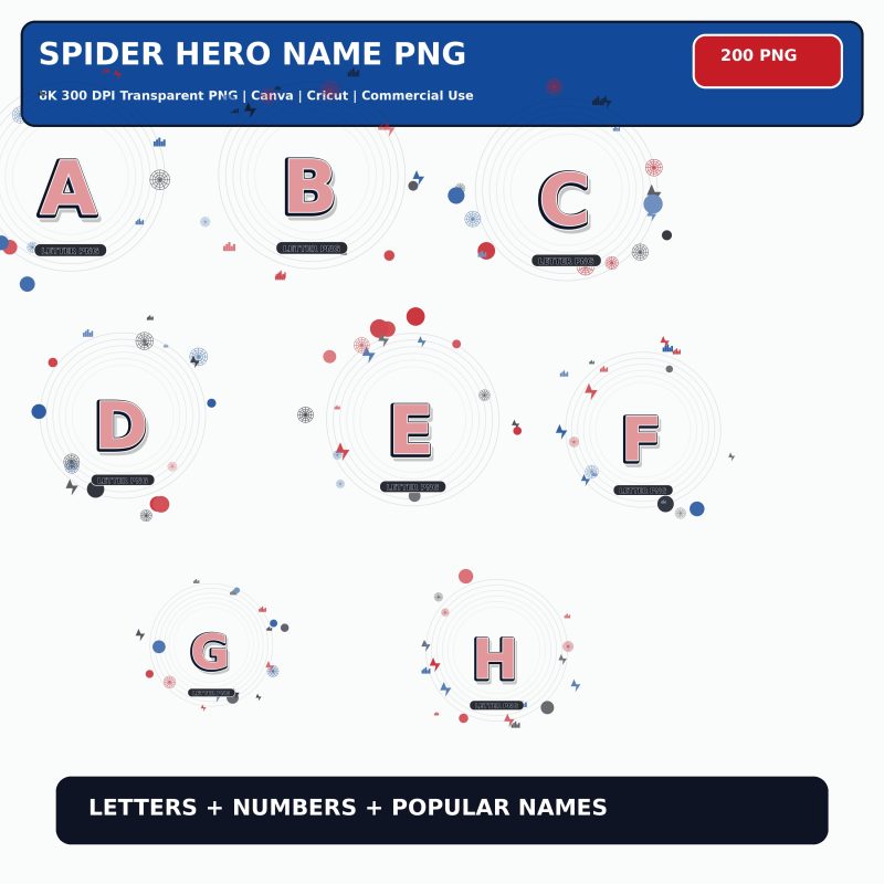 Spider Web Hero Names Letters and Numbers PNG Bundle preview