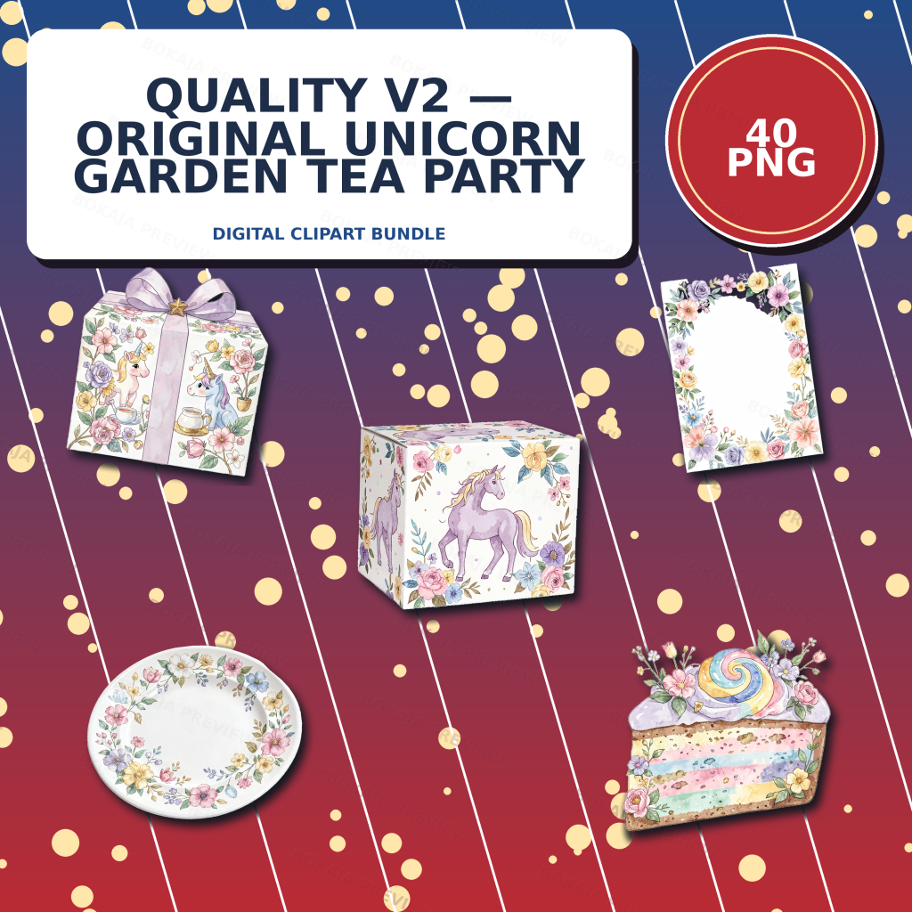 Unicorn Garden Tea Party PNG Bundle — 40 Clipart Files
