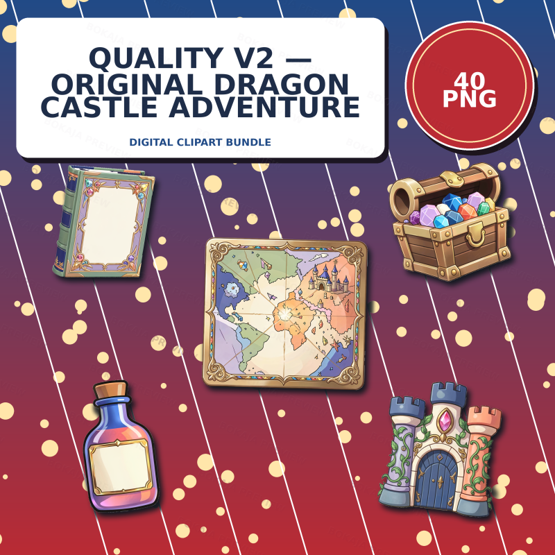 Dragon Castle Adventure PNG Bundle — 40 Clipart Files