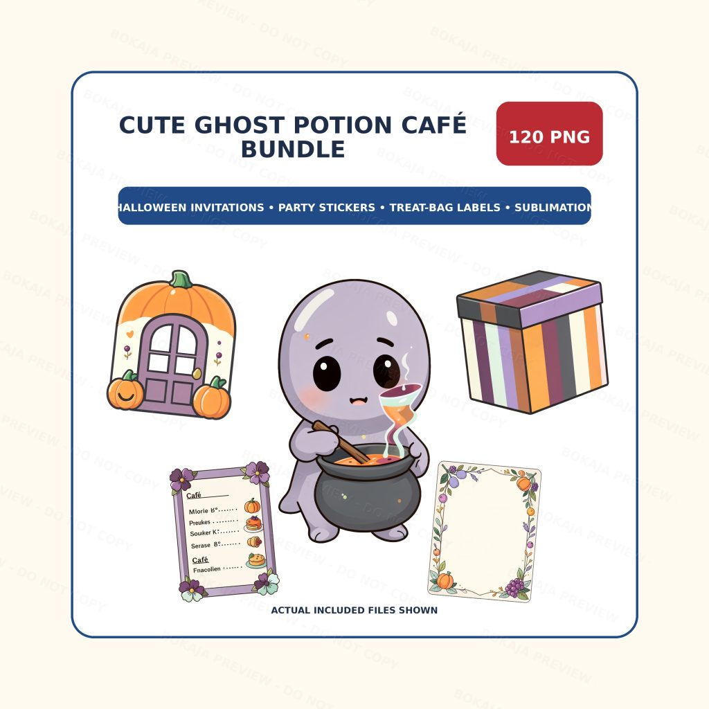 Cute Ghost Potion Café PNG Bundle