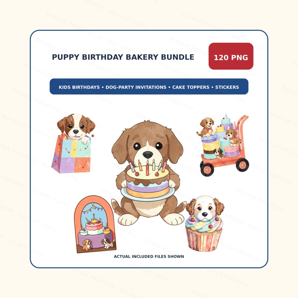 Puppy Birthday Bakery PNG Bundle