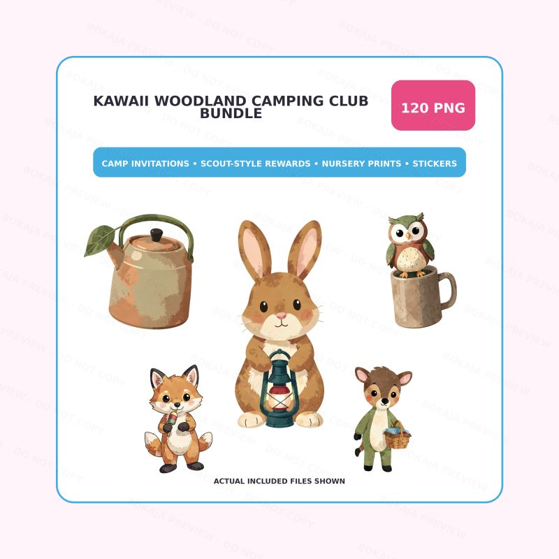 Kawaii Woodland Camping Club PNG Bundle