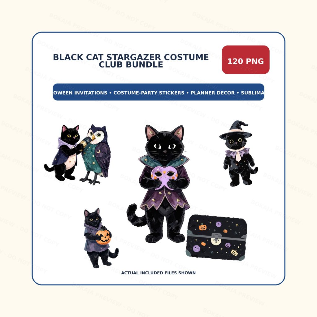 Black Cat Stargazer Costume Club PNG Bundle