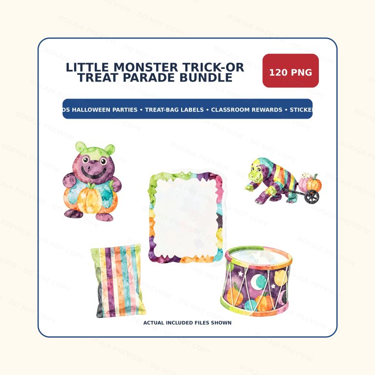 Little Monster Trick-or-Treat Parade PNG Bundle protected preview 1