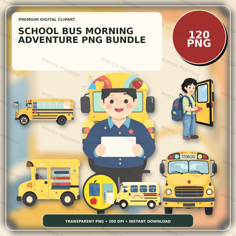 School Bus Morning Adventure PNG Bundle