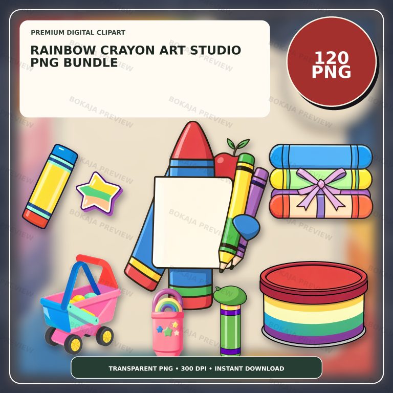 Rainbow Crayon Art Studio PNG Bundle protected preview 1