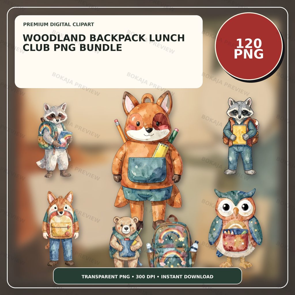 Woodland Backpack Lunch Club PNG Bundle