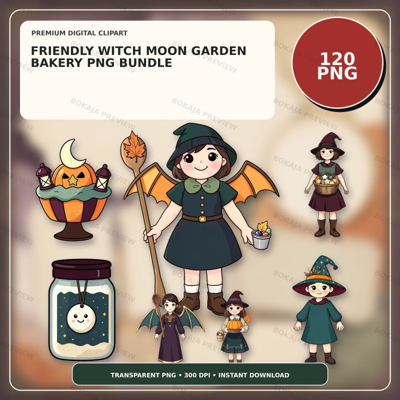 Friendly Witch Moon Garden Bakery PNG Bundle