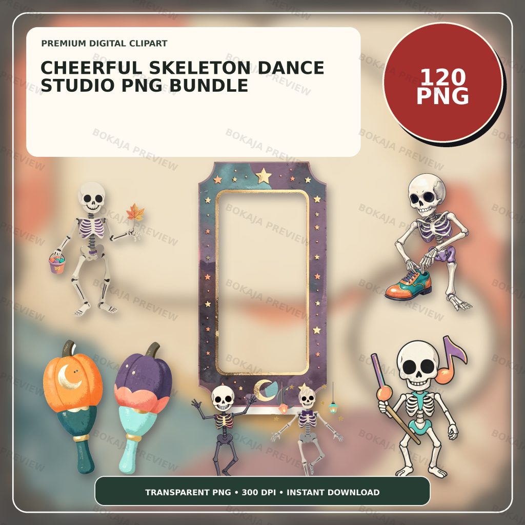 Cheerful Skeleton Dance Studio PNG Bundle