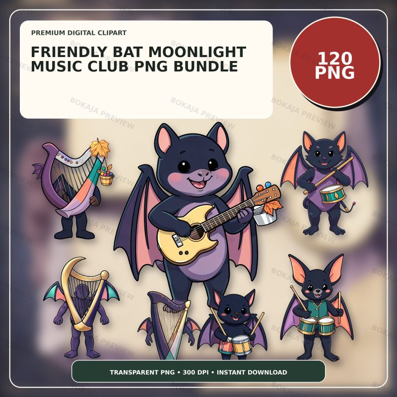 Friendly Bat Moonlight Music Club PNG Bundle