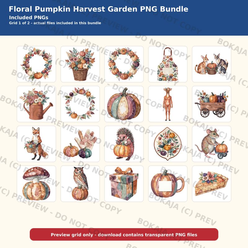 Floral Pumpkin Harvest Garden PNG Bundle image 2
