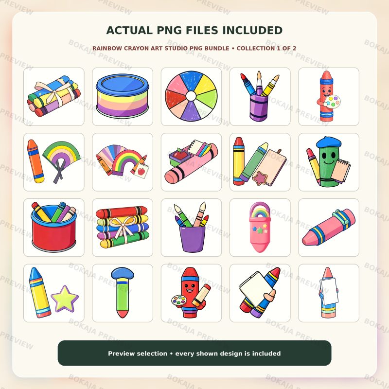 Rainbow Crayon Art Studio PNG Bundle image 2