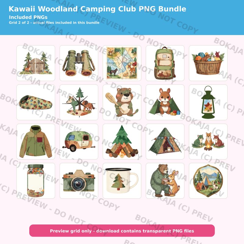 Kawaii Woodland Camping Club PNG Bundle image 3